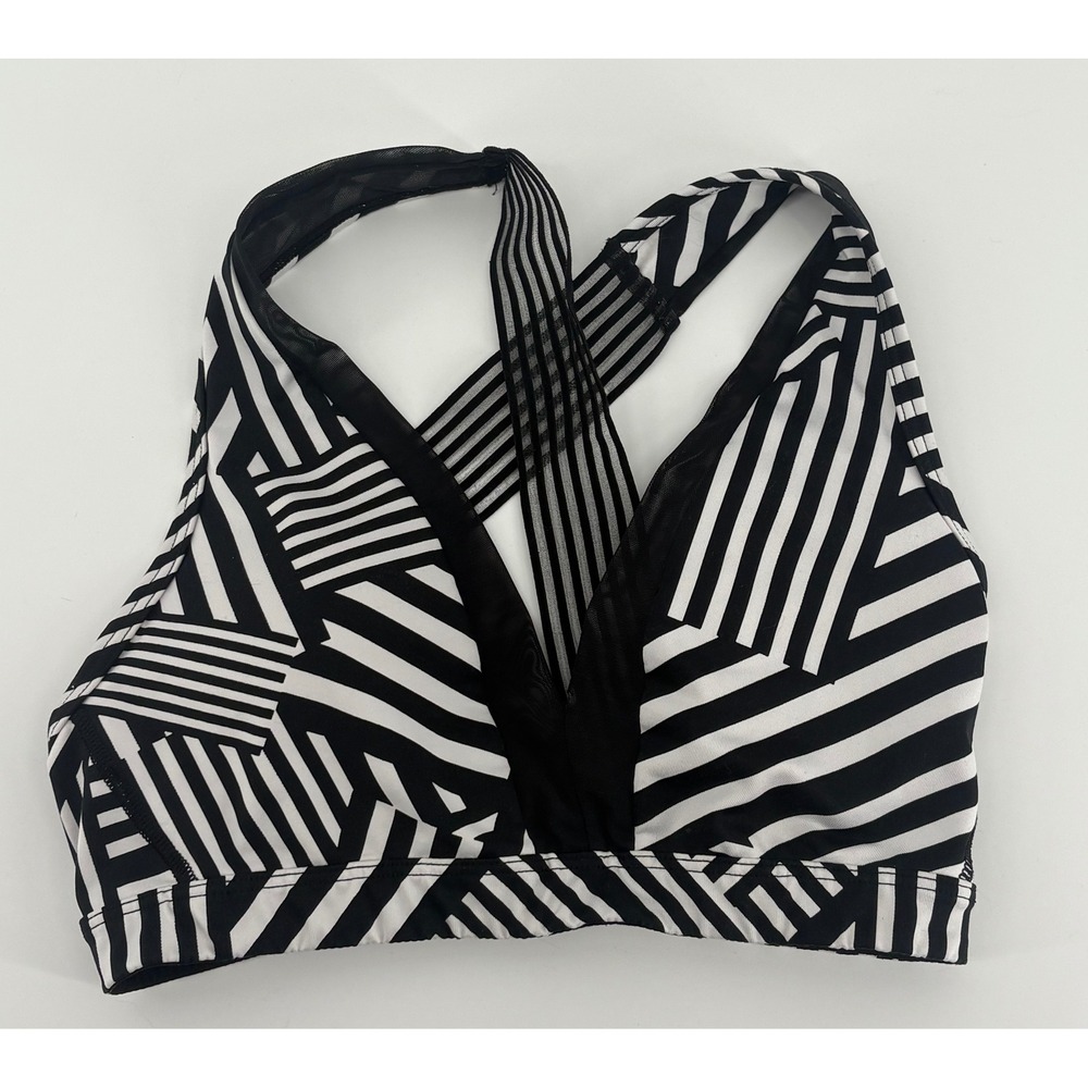 Victoria Sport Womens XS Black White Geometric Stripe Mesh Strappy Sports Bra